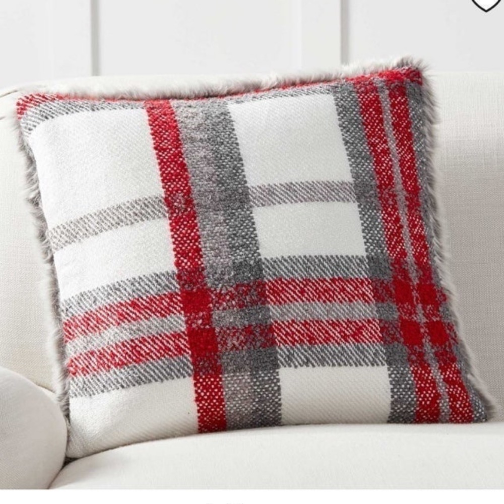 🎄Pottery Barn Graham Plaid Faux Fur Back Pillow Cover🎄